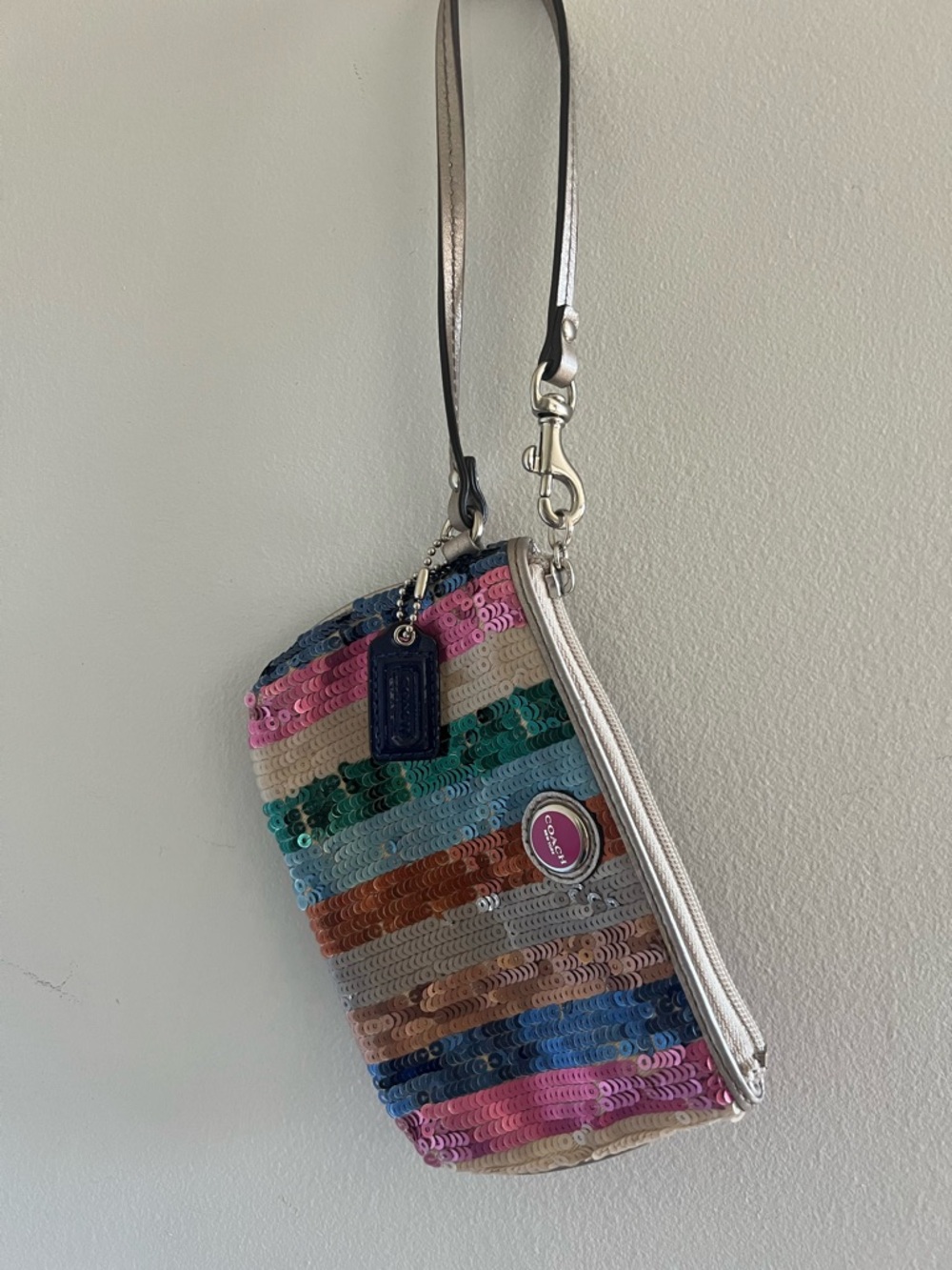 Vintage Coach Multicolor Sequin Stripe Wristlet